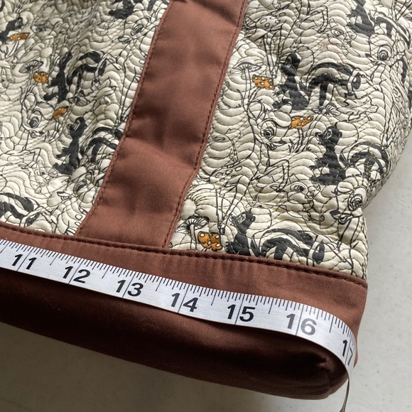 Disney Bambi & Flower Quilted Tote Brown Trim Floral Embroidered Straps - Picture 8 of 11